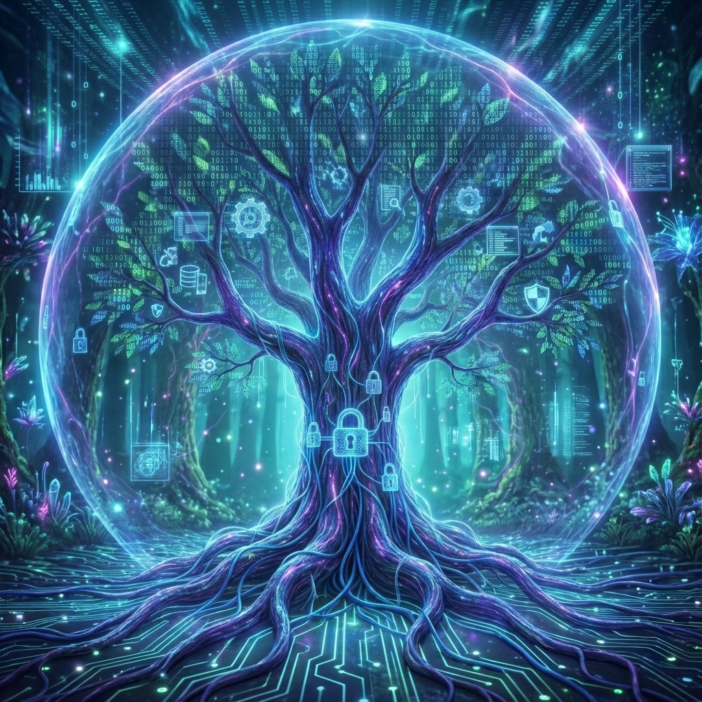 Futuristic Cyber Security Shield and Server Infrastructure